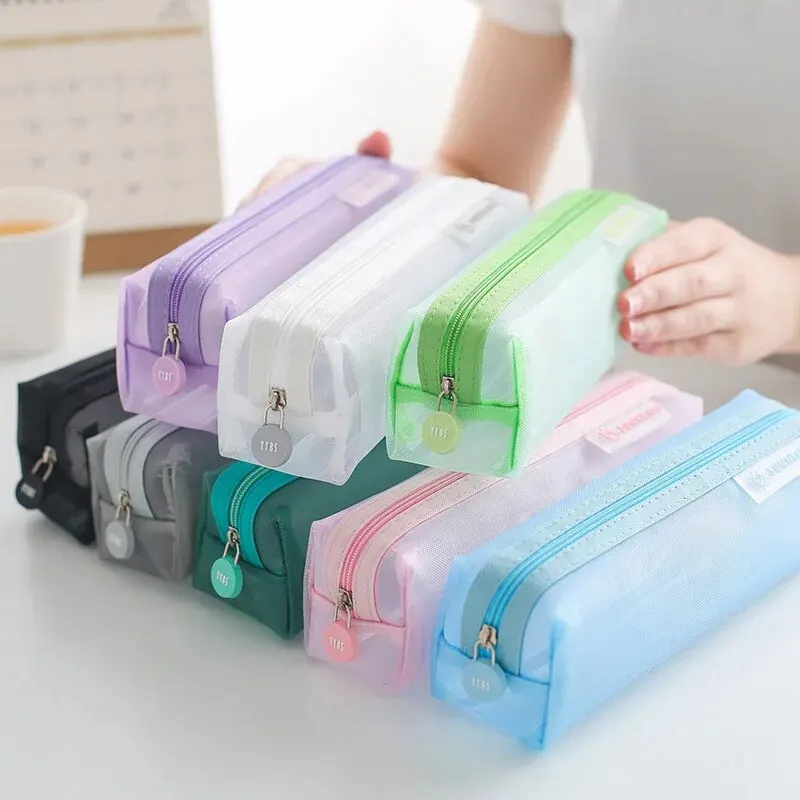 Mesh Pencil Case For Middle High School Office Supplies Transparent Multifunction Organizer Multiple Colors to Choose from 1pc