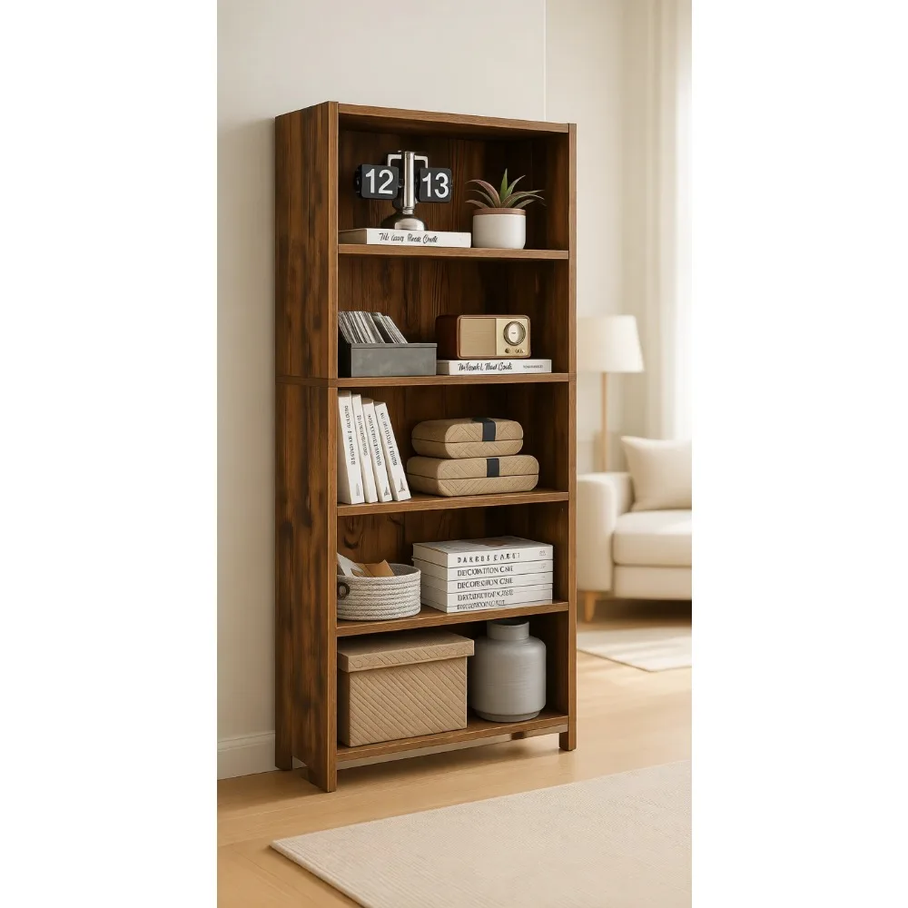

Пятиуровневый открытый книжный шкаф в деревенском стиле, коричневый, для гостиной, офиса, столовой