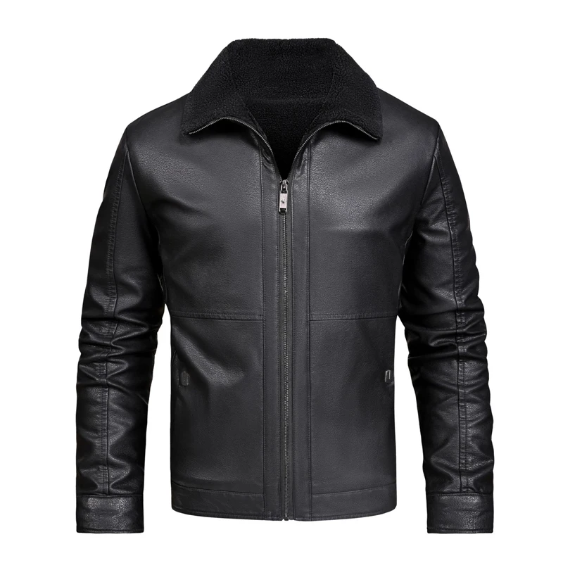 Maxulla Men's PU Leather Jacket Casual Men Fur Collar Warm Motorcycle Jackets Men Retro Windbreaker Leather Coats Clothing