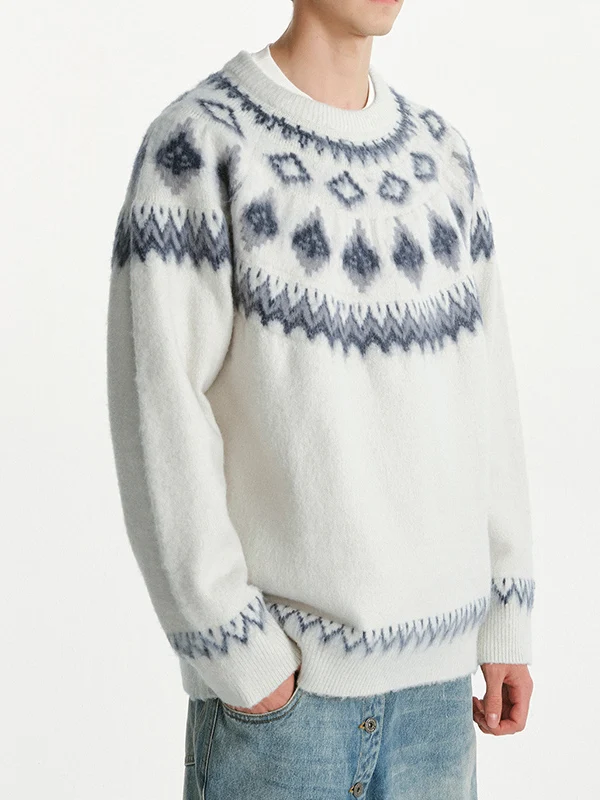 

Ретро Fair Isle Knit круглый свитер Ne, мужской свободный крой, красный вязаный топ, женский повседневный свитер из полиэфирного волокна Long Sve