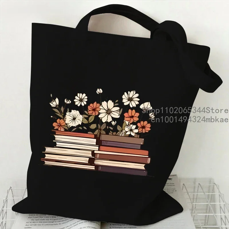 Just A Girl Who Loves Books Canvas Tote Bag Women Reusable Shopper Bag Vintage Rose Books Fashion Read Lover Shoulder Handbags