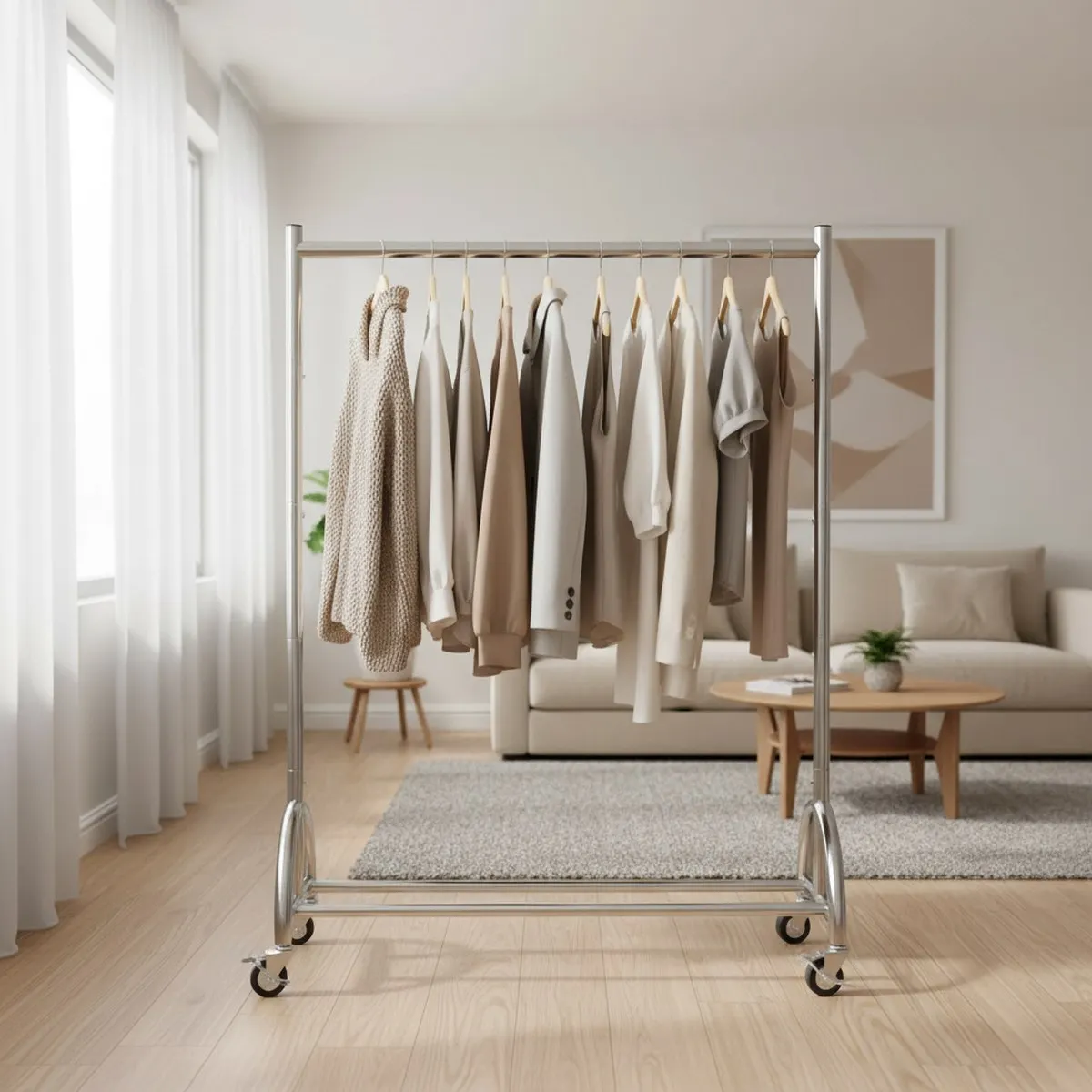 Metal Garment Rack with Wheels Clothes Hanger Organizer Heavy Duty Storage view 2