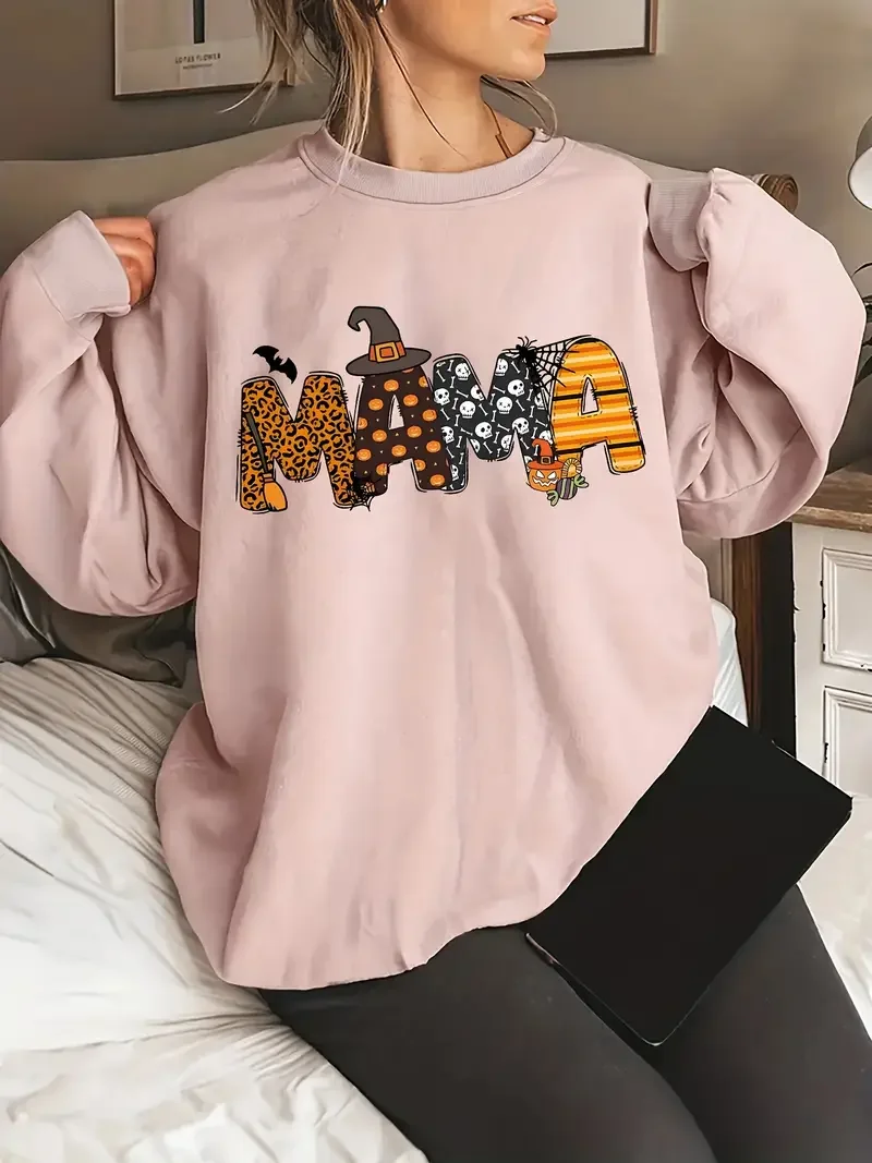 

Плюс размер MAMA, топ, шикарная одежда, пуловер с принтом, толстовка, повседневная толстовка с круглым вырезом и длинными рукавами, женская одежда больших размеров