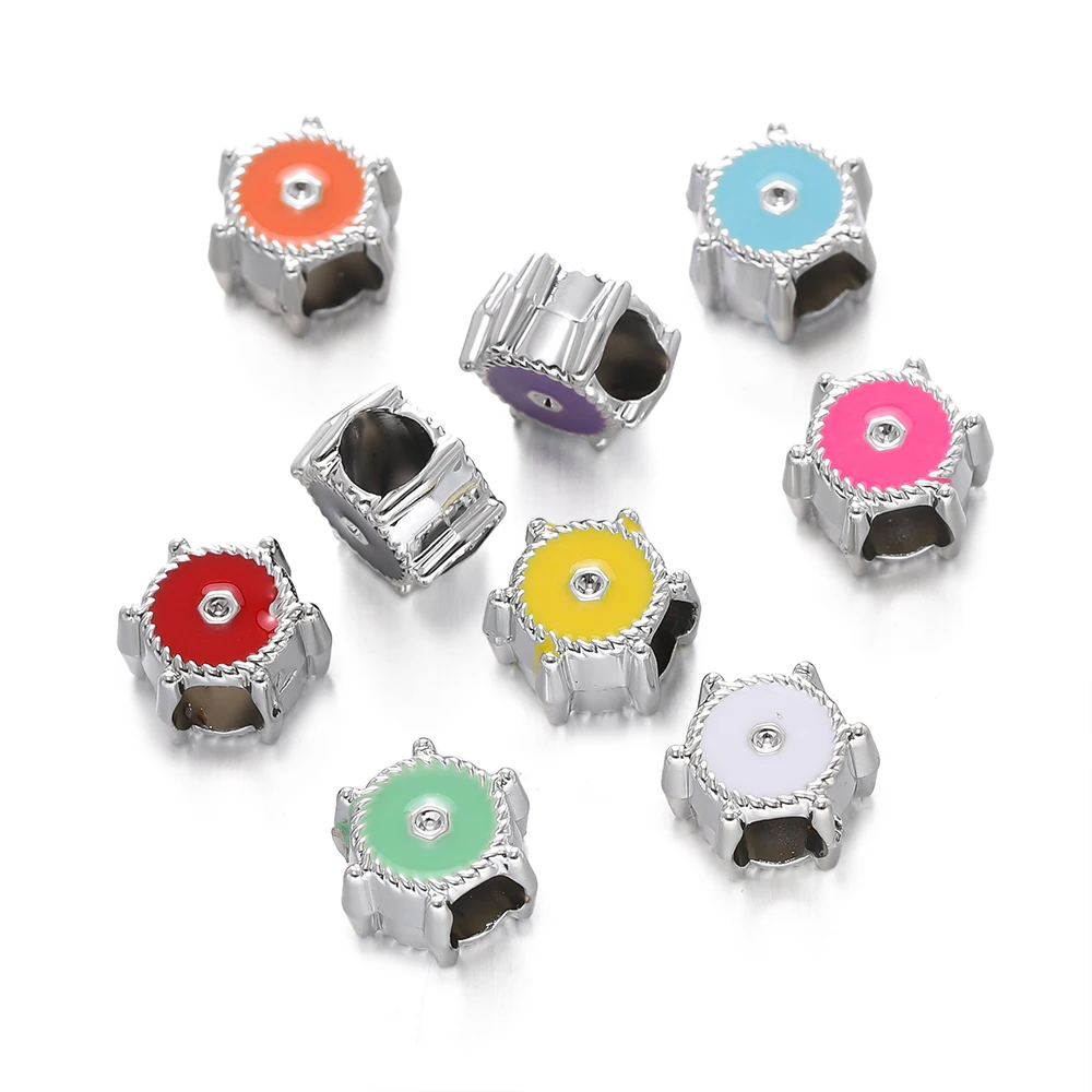 5pcs/Lot CCB Hexagon Charms Beads Colorful Necklaces Bracelets Big Hole Bead Spacer Charms for DIY Jewelry Making Accessories