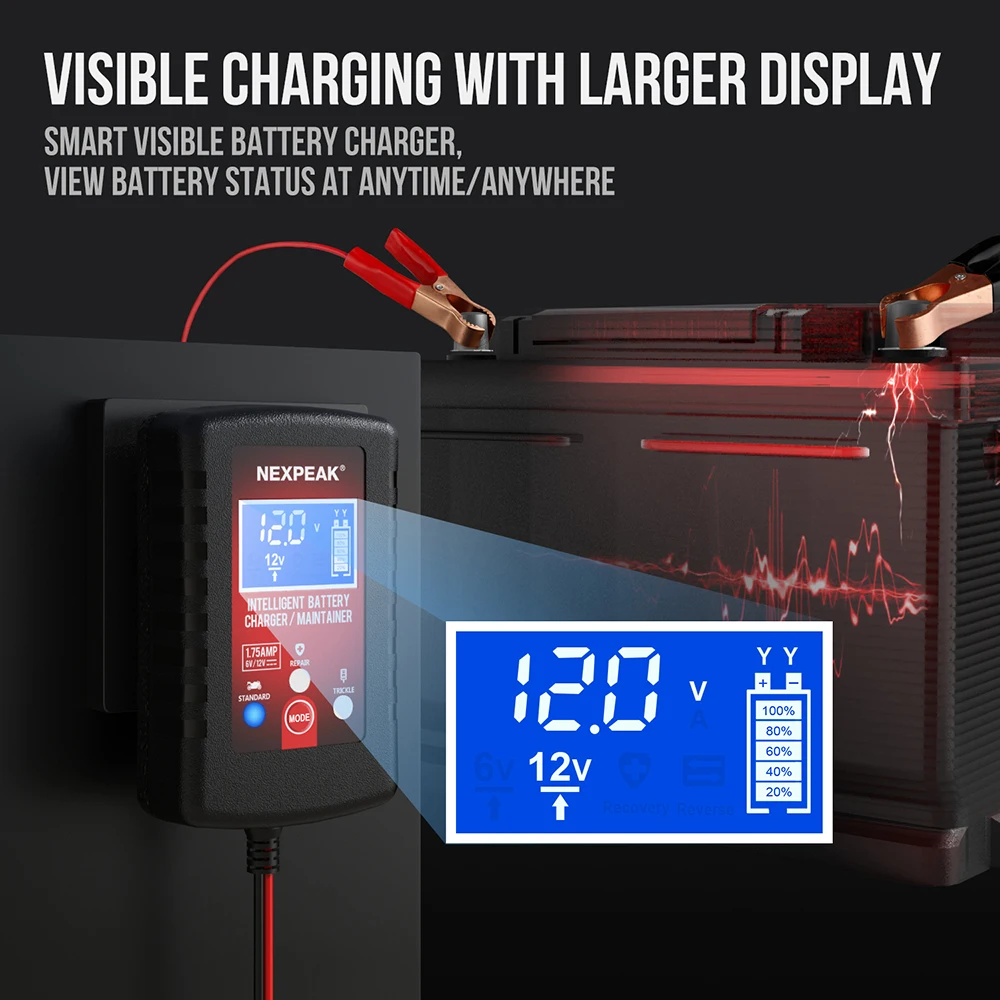 NEXPEAK 6 فولت 12 فولت 1.75A التلقائي الذكية دراجة نارية شاحن بطارية صيانة للسيارة/RV/ATV/قارب التلقائي شاحن البطارية هزيلة #2