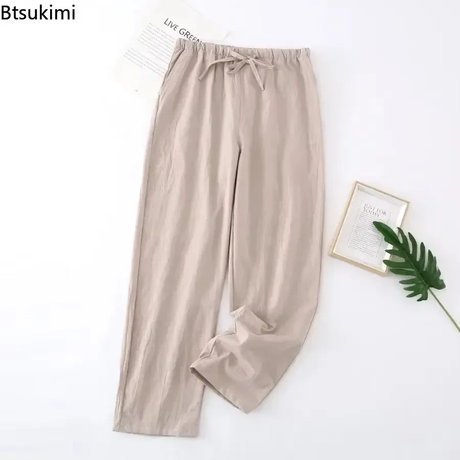 2025 Men's Casual Pajamas Pants 100% Cotton Pants Male Loose Spring Autumn Summer 100% Cotton Casual Loungewear Men Sleep Pants