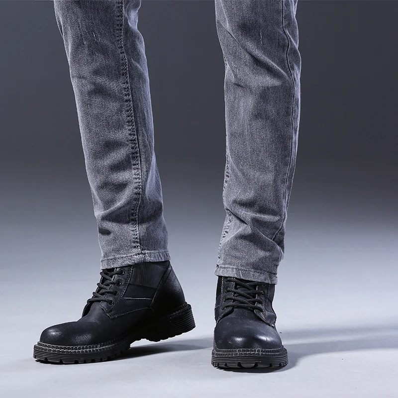 Men Comfortable Cotton Fashion European American Style Stretch Jeans Luxury Men's Denim Pants Slim Straight Grey Denim Pants