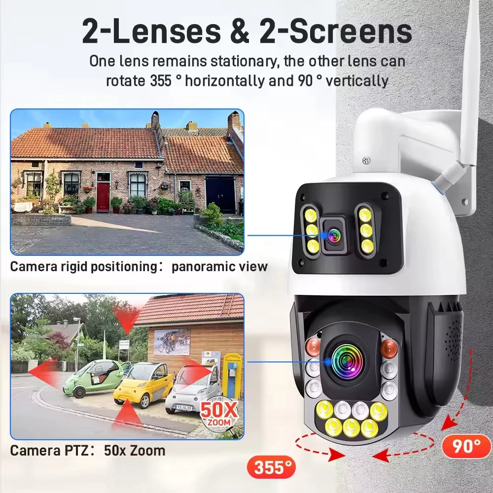 50X ZoomI 4K HD  8MP Dual Lens IP Camera WIF Metal Security Protection Monitor 120M IR Distance CCTV Video Surveillance ICsee