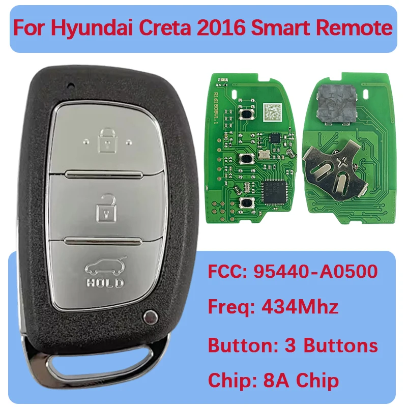 

CN020284 Aftermarket Smart Key Remote 3 Button 433MHz 8A Chip PN 95440-A0500 For Hyundai Creta 2016