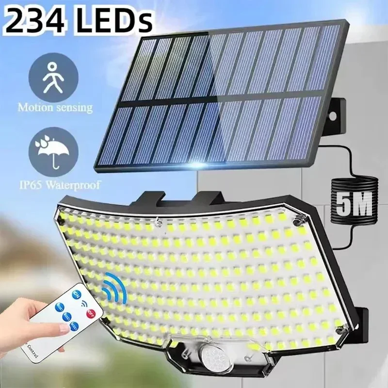 234 أضواء LED تعمل بالطاقة الشمسية في الهواء الطلق أضواء أمنية مع جهاز تحكم عن بعد ومستشعر حركة وأضواء جدارية مقاومة للماء بزاوية واسعة #1