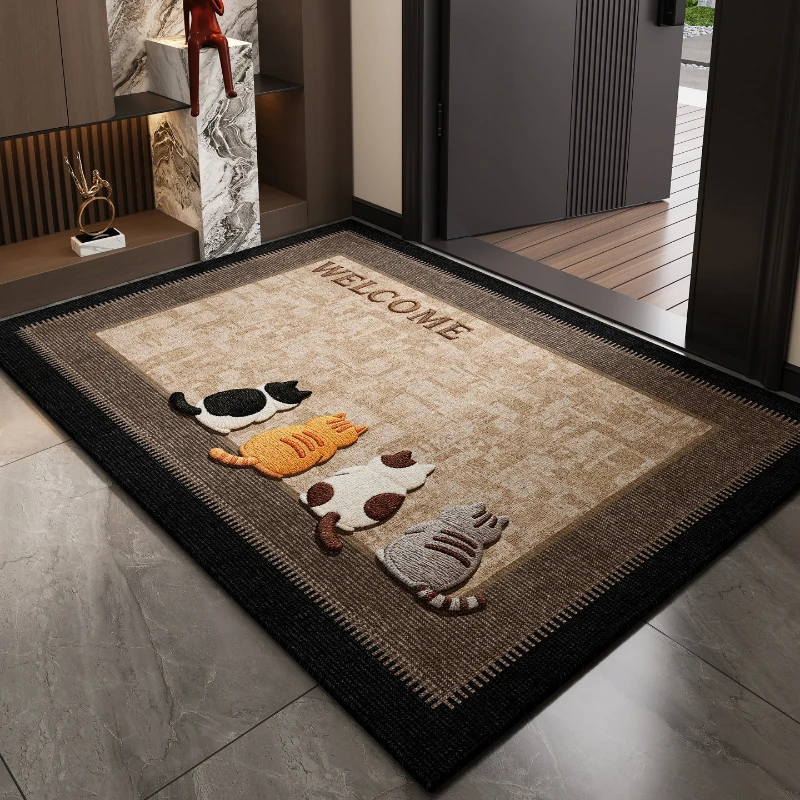 Entrance Doormat Welcome Rug Stain-resistant Wear-resistant Floor Mat Solid Color Cartoon Cat Carpet Modern Home Decoration Rugs