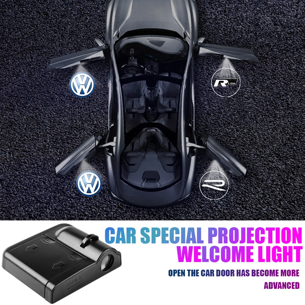 2PCS Car Door Welcome Lights Projector Lamp Auto Accessories for Volkswagen VW R Line R32 Touareg Passat Polo Jetta MK4 TSI TDI