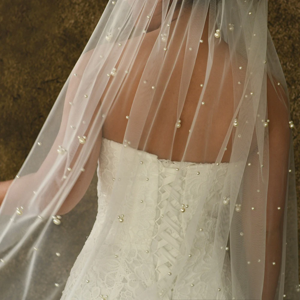 

1 layer 3M waist-hip bridal veil with comb, delicate veil with three pearls, bridesmaid bridal party accessory gift VP16