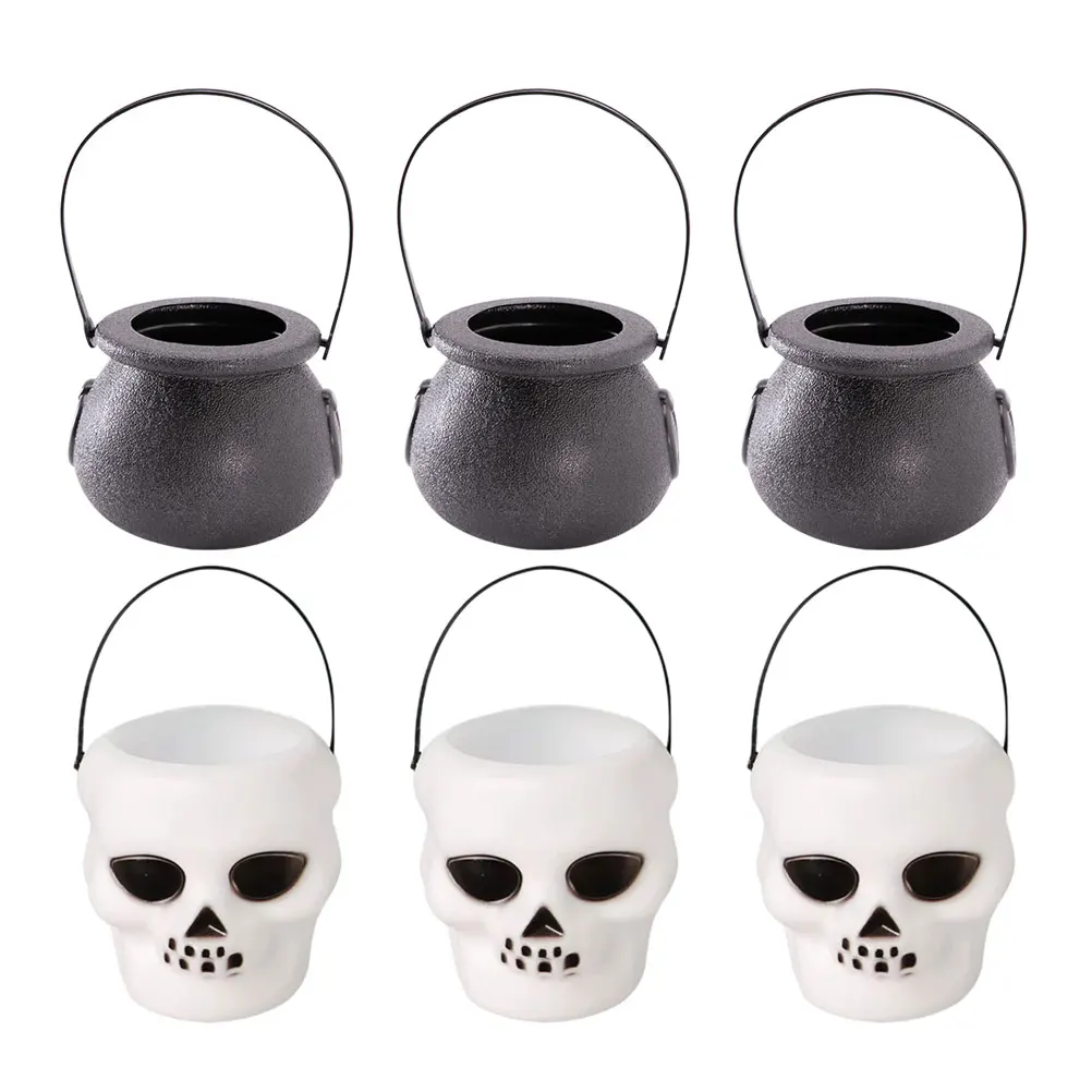 

6pcs Halloween Candy Bucket Witch Jar Skull Design Portable Container For Party Favors Gift Packaging Plastic Candy Holder
