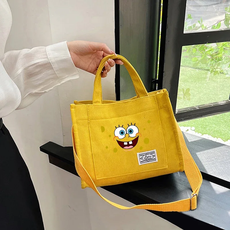 

SpongeBob SquarePants Yellow Single Shoulder Diagonal Corduroy Cross Bag Kawaii Cartoon Hand Bag Sport Office Storage Case Bags