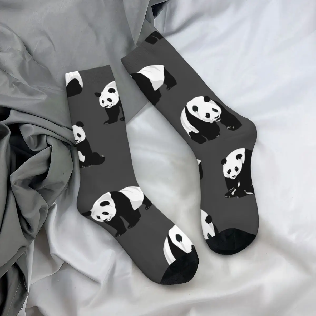 Winter warme Mode Männer Frauen Pandas auf grauen Socken Panda tragen süße atmungsaktive Basketball-Socken