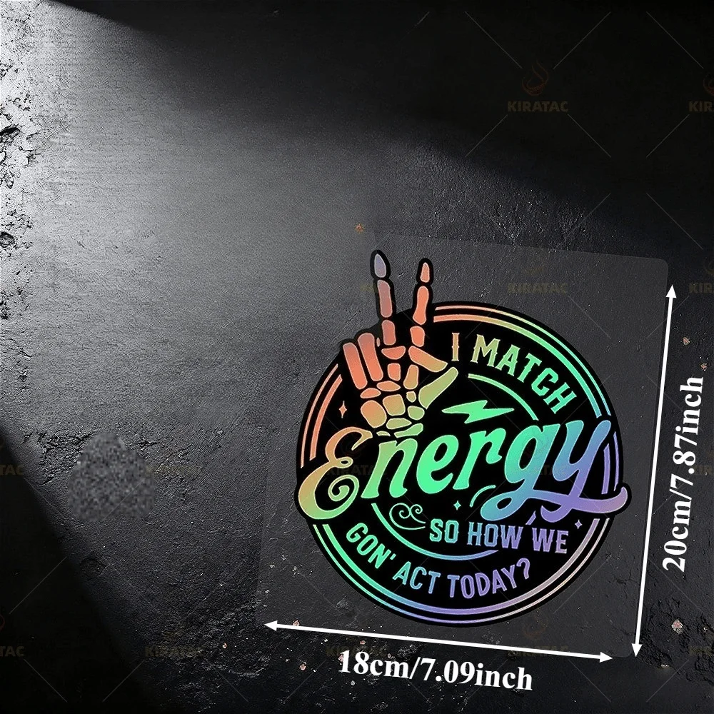 1Pc Vintage “I Match Energy” Vinyl Sticker, Skull Hand Peace Sign Decal for Car Door Window Bumper Truck Laptop