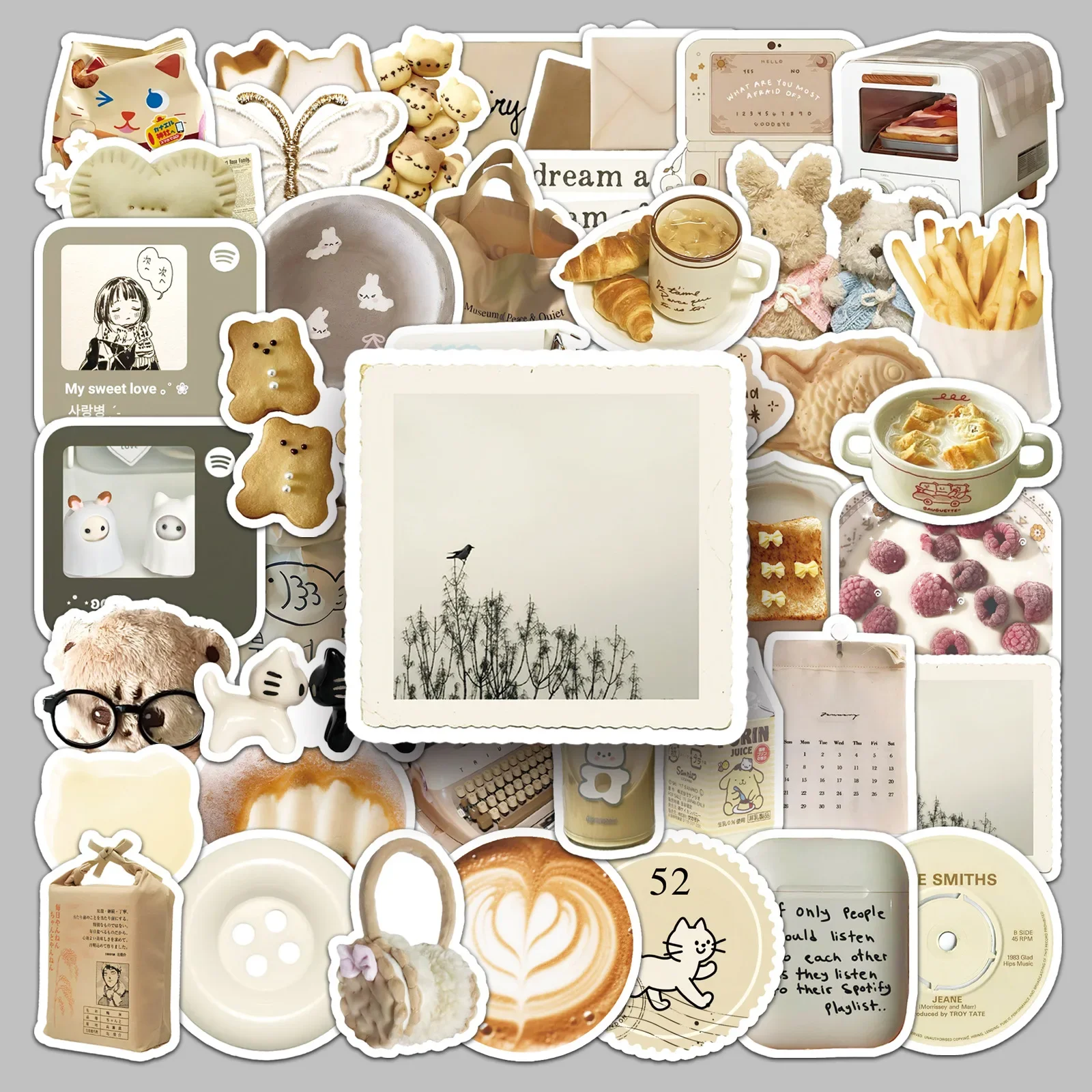 50PCS Cute Oat Latte Ins Style Graffiti Sticker Small Fresh Cartoon Afternoon Tea Creative Decorative Stickers DIY Guitar Gifts