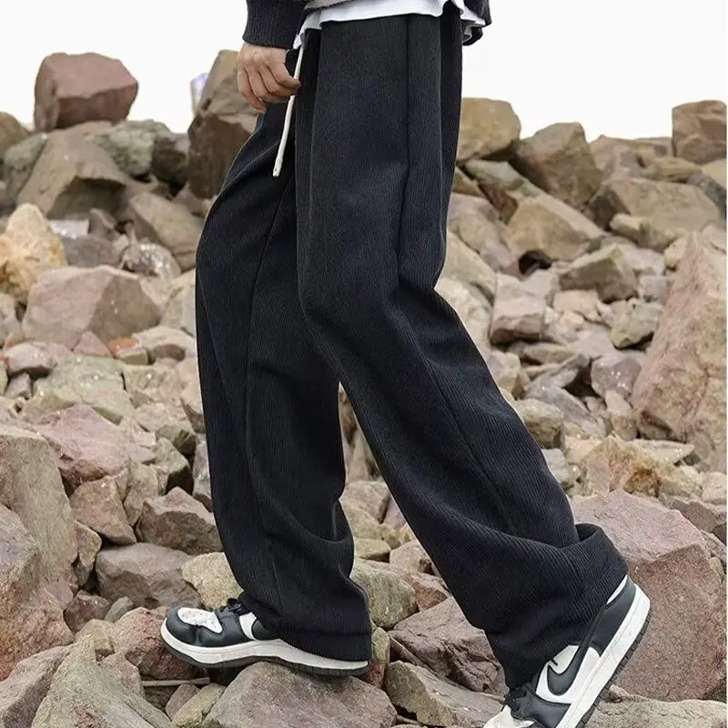루즈한 스트레이트 튜브 남성 의류, 캐주얼 코듀로이 심플 올 매치 한국 트렌드 캐주얼 바지, 가을 겨울 가을 트렌디