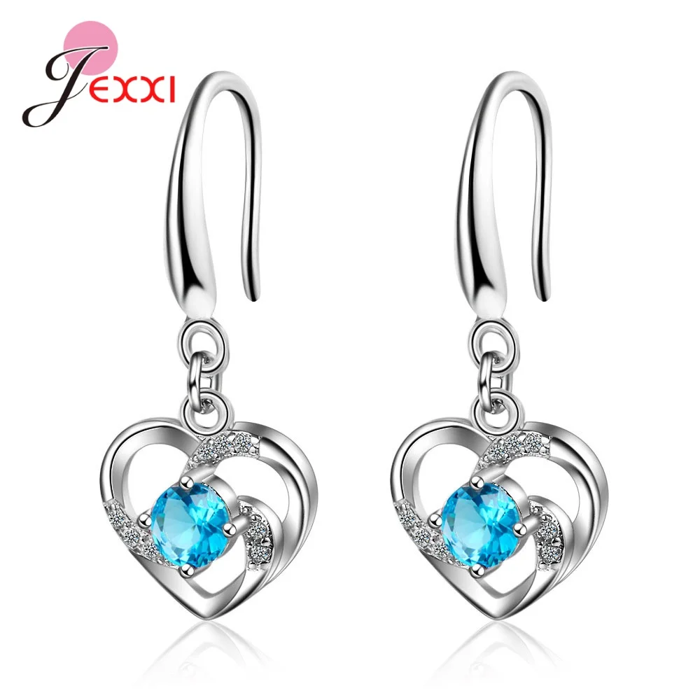 Hot Sale Drop Heart Pendant Cubic Zircon Earrings Women Girls Silver Color Color  Dangle Earrings Wholesale