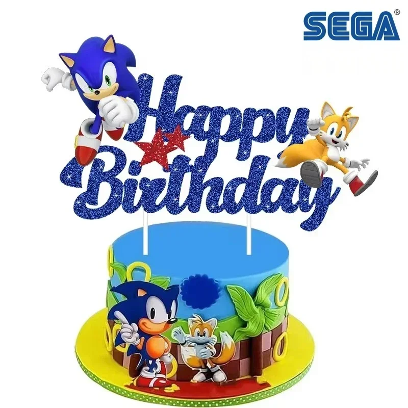SEGA Sonic Cake Decor Toppers, Cartoon Sonic Cupcake Picks,Birthday Party Dessert Table Supplies,Birthday Cake Decorations
