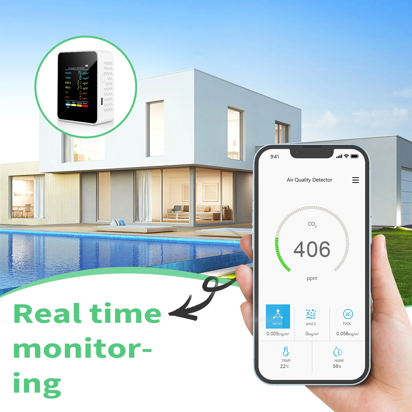 2/1 pz 6-In-1 PM2.5 PM10 HCHO TVOC CO CO2 rilevatore di qualità dell\'aria CO misuratore di CO2 Monitor di formaldeide Home Office Tester di qualità