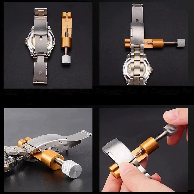 مجموعة أدوات إصلاح مزيل دبوس حزام الساعة المعدنية لصانعي الساعات مع عبوة من 3 أدوات حزام الساعة الصغيرة ذات الدبابيس الإضافية