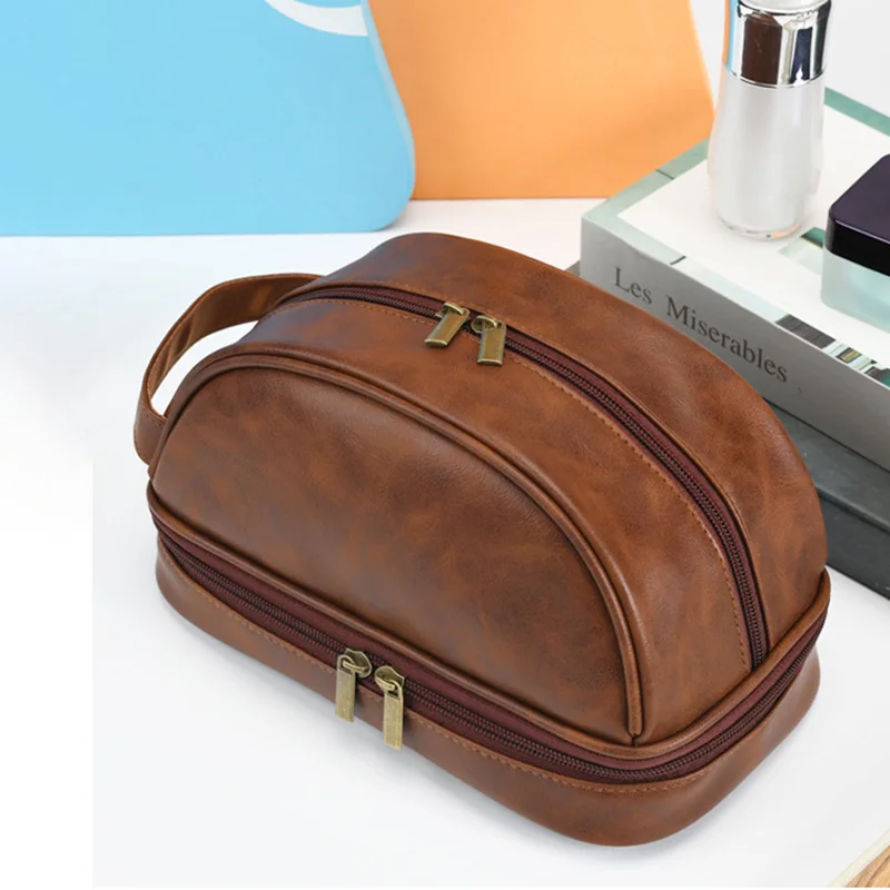 Large Capacity Women Travel Cosmetic Makeup Bag Portable Men Leather Toiletry Shaving Storage Bathroom Wash Bag Multifunctional