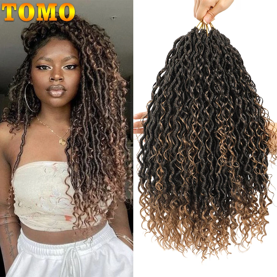 

TOMO Goddess Locs Crochet Hair 18Inch Synthetic River Locs Curly Faux Locs Crochet Braids for Women Pre Looped Boho Hippie Locs