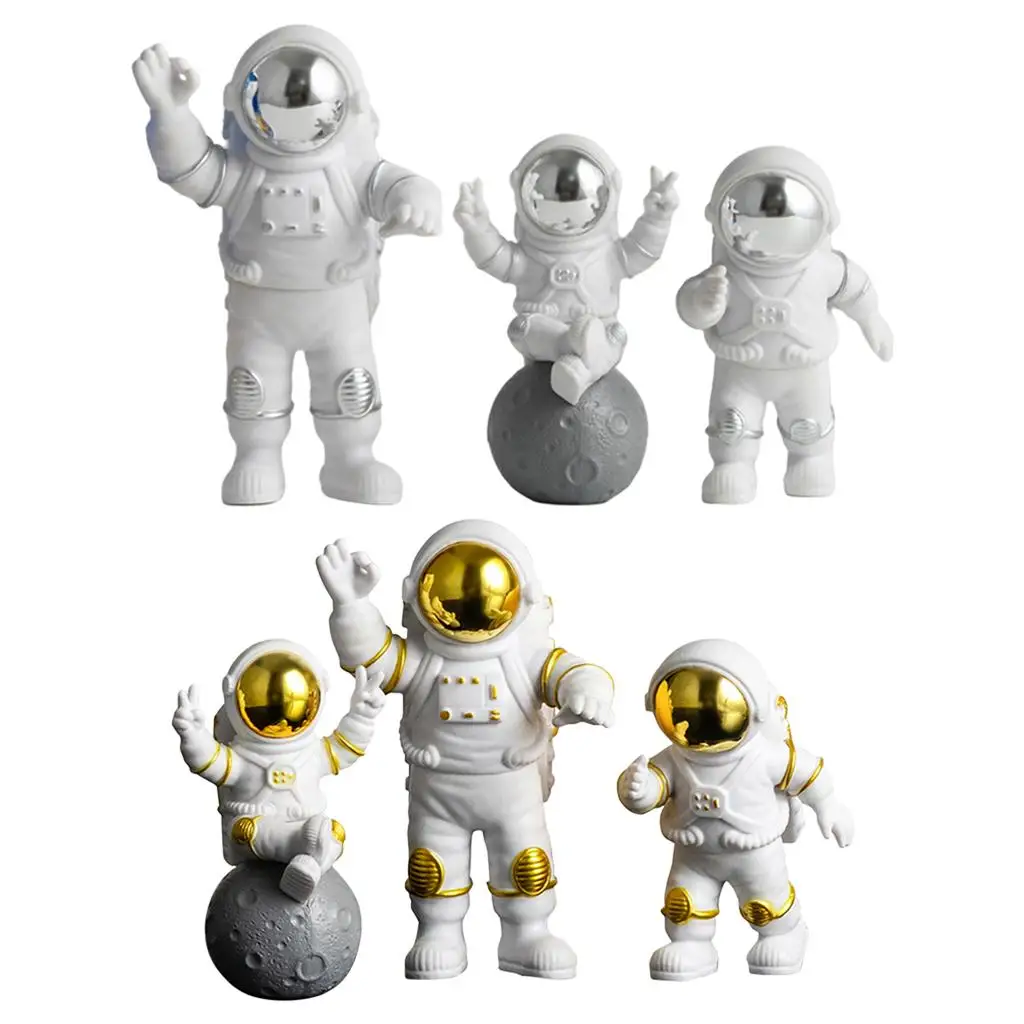 3pcs Astronaut Figurine, PVC Spaceman Statue Decor Model Ornament Car Interior Figure parties cake Topper Table Decoration