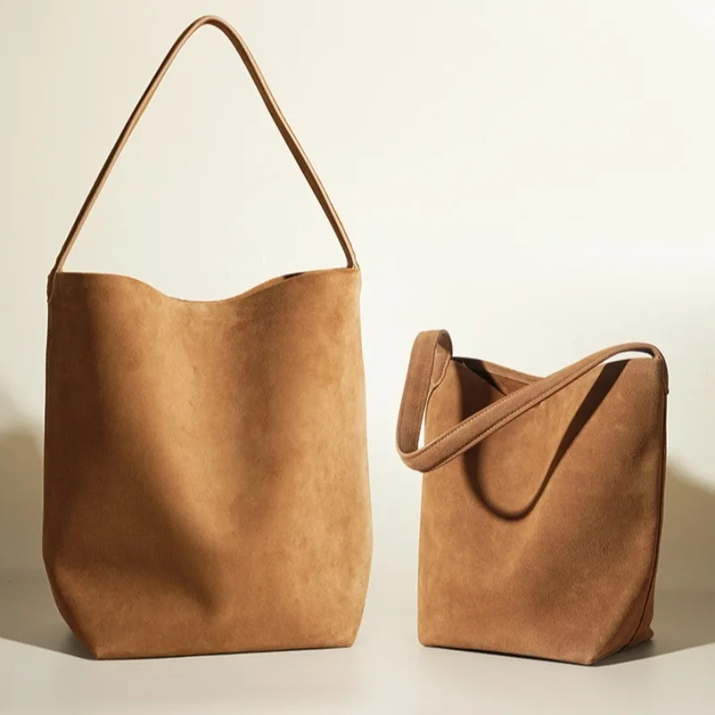 

Vintage Bucket Bag Designer Tote Bag for Women Large Capacity Frosted Cowhide Shoulder Bag Casual Commuter Purse Luxury Handbag