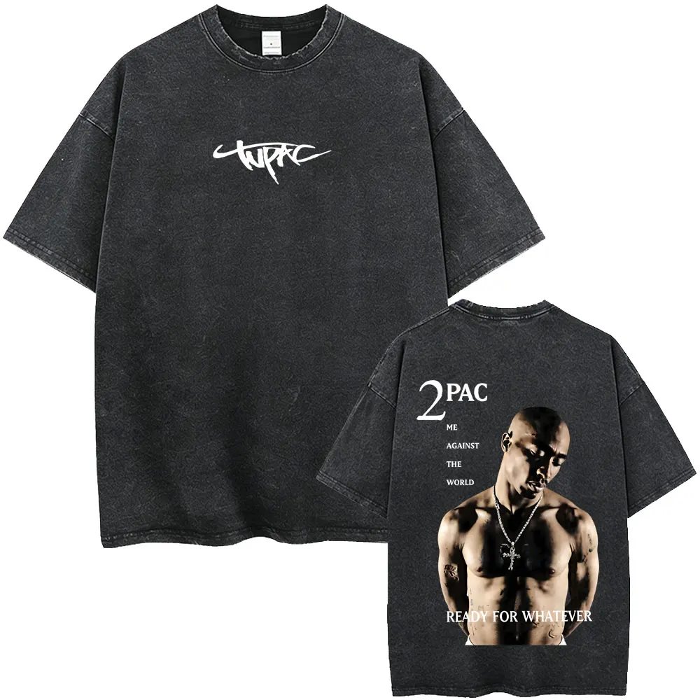 Rapper Tupac 2pac Me Against The World Vintage Washed T-shirt Men Hip Hop Fashion Retro T Shirt Male Casual Oversized T-shirts