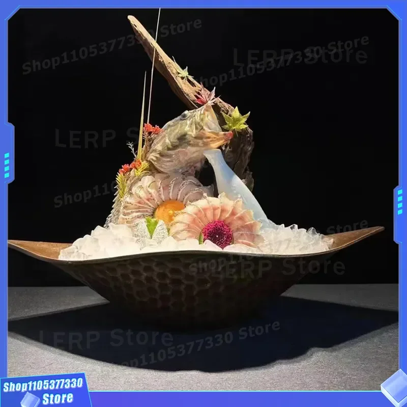 Creative Ceramic Sashimi Plate Ice Platter for Salmon Seafood High End Dishware Restaurant Serving Tray Elegant Design High