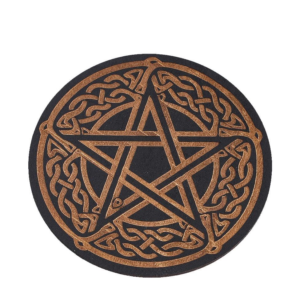 

Black Wooden Pendulum Board Five-pointed Star Pattern Witch Altar Gathers Energy Crystal Display Supplies for Home Accessories