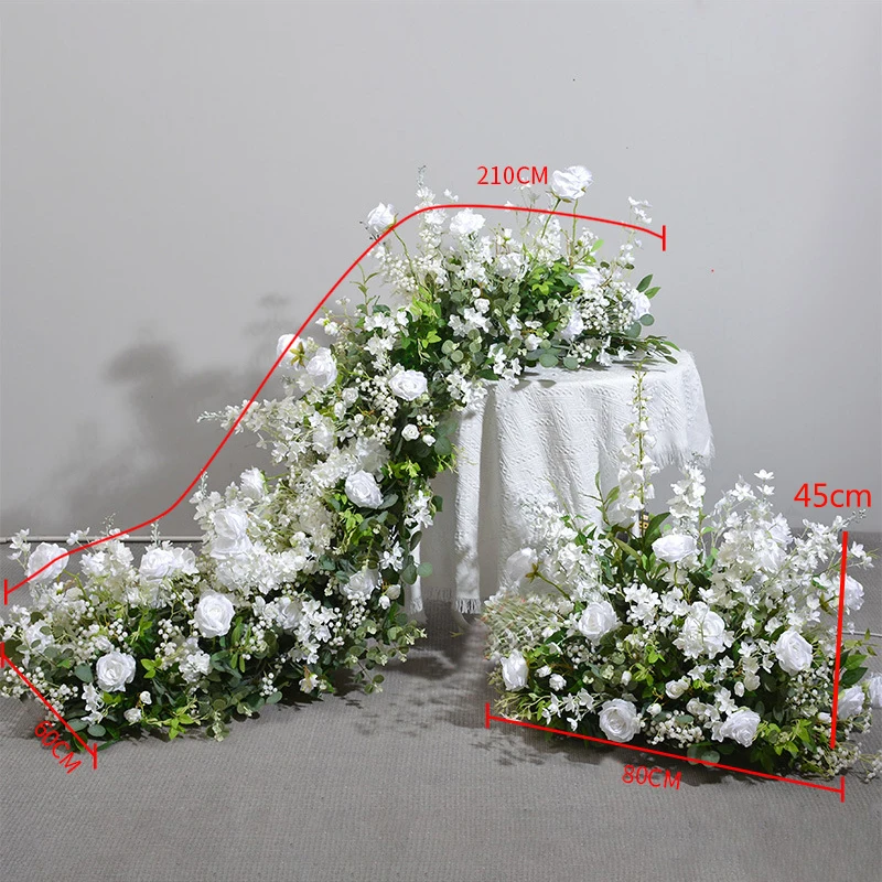 Green White Artificial long Runner Flower Row Wedding Decoration Table Centerpiece Flower Ball Road Leading Decor Event props