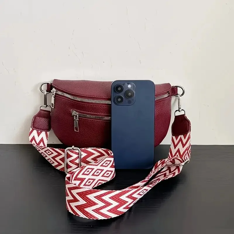 Women's Fashion Waist Bag - Retro Outdoor Sports Waist Bag with Double Zipper Compartment, Casual Pu Chest Bag, Bohemian Style Multi-Pocket Waist Bag, Adjustable Strap, Suitable for Everyday Use and S image 4