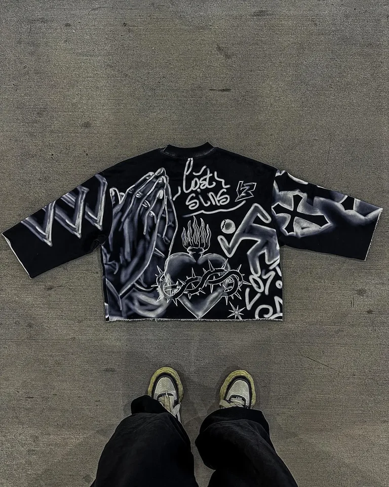 Y2k Retro Tie Dye Cross T Shirts Gothic Hip Hop Graphic Full Print