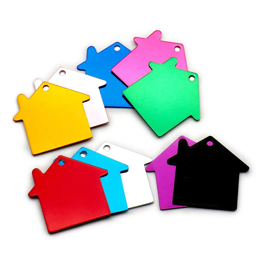 20PCS Personalize House Shape Aluminum Tag Customized Engraved Information Anti-Lost Keyring Pendant Ornament