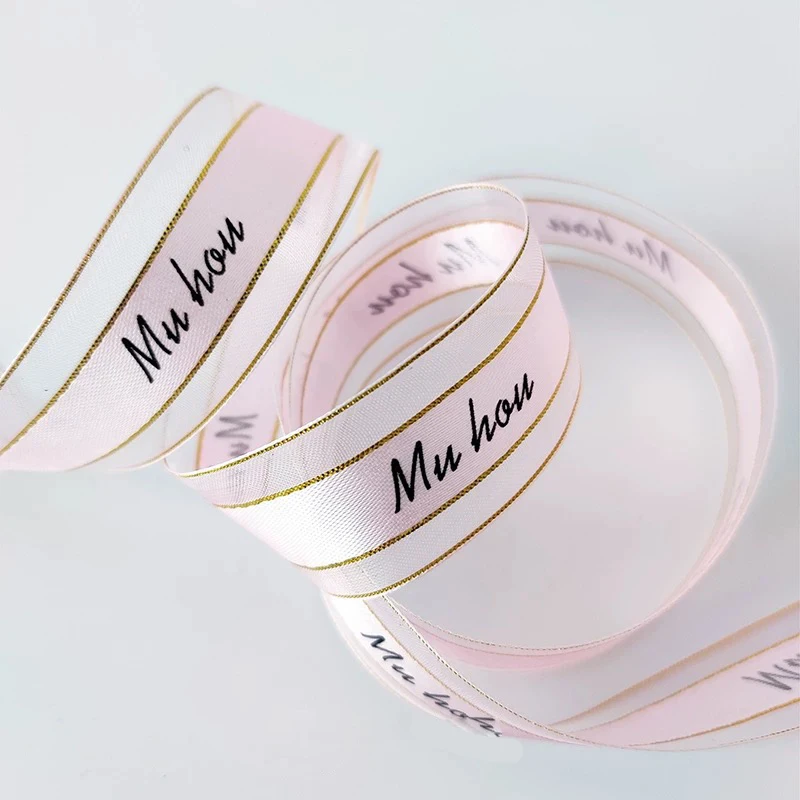 Custom LOGO Ribbon Gauze Personalized Text Name Print Tape Gift Packaging Wedding Supplies Handicraft Handmade DIY Decoration