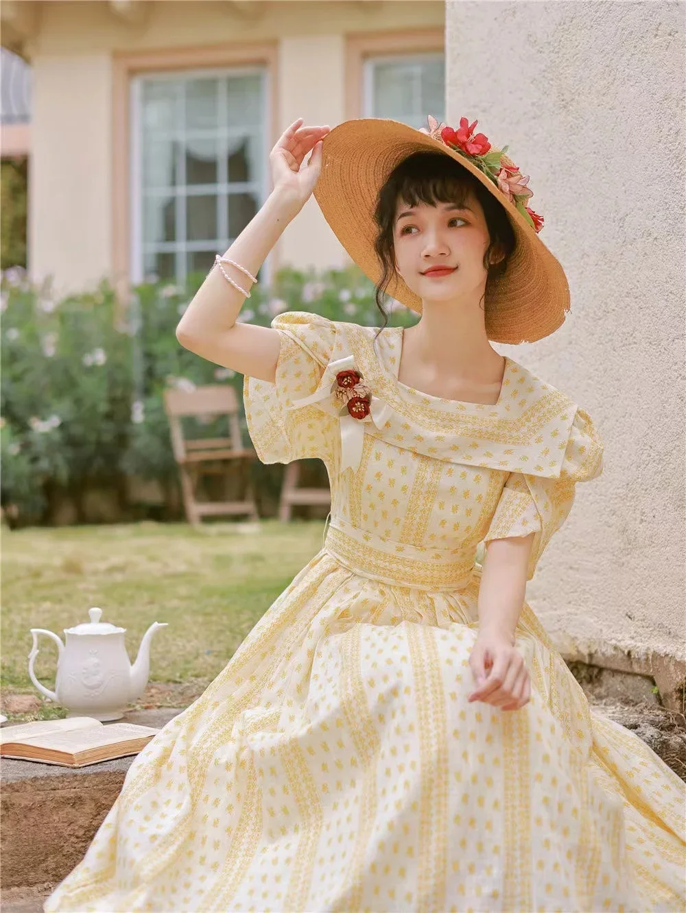 Retro French Style Chic Woman Dress Summer Vintage Victorian Design Puff Sleeve Princess Dresses For Elegant Lady Vestido Festa