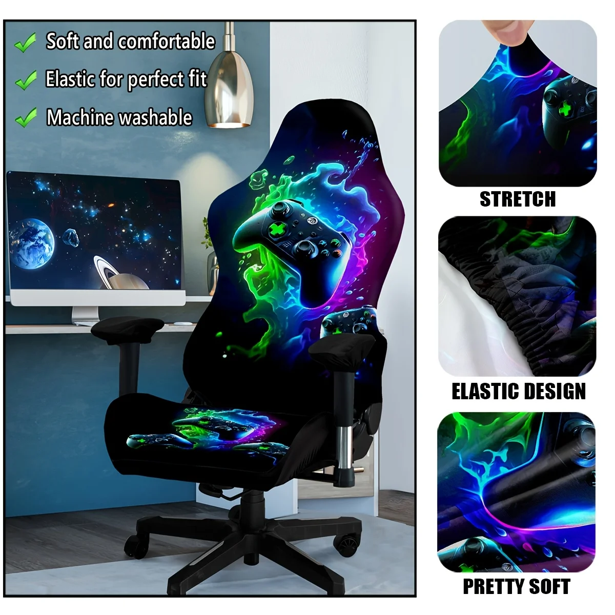 1set Premium Stretch  Milk Fabric Chair Covers Fabric Fits Most Chairs Special Coating Repels Spills and Dirt Gaming Chair Cover
