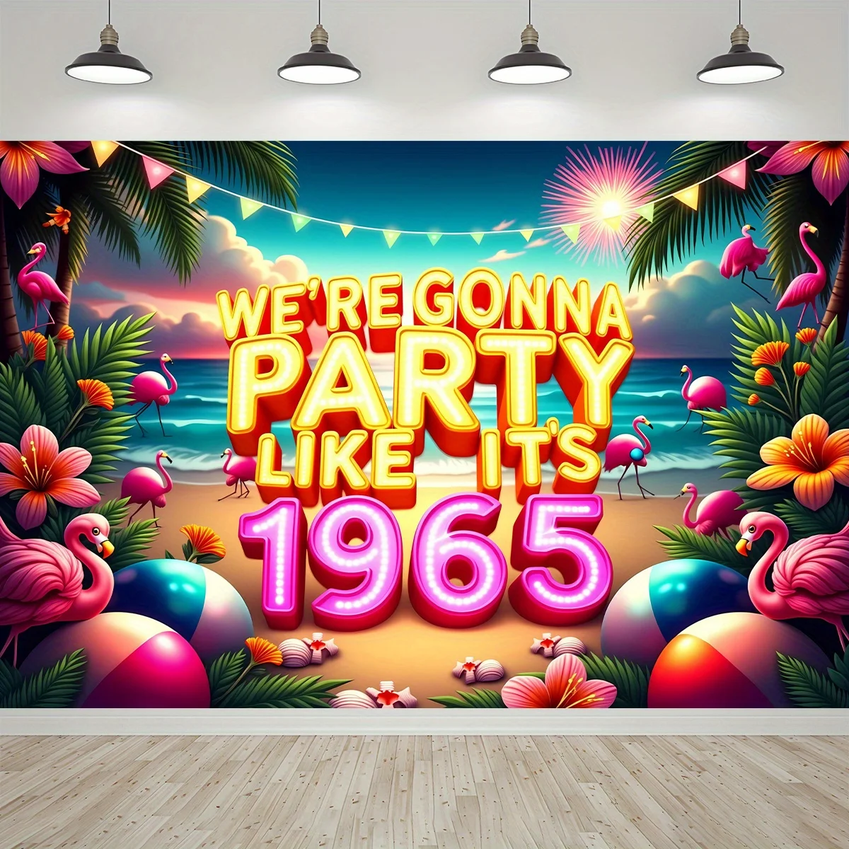 1 لافتة ثنائية الأبعاد، لافتة حفلة عيد الميلاد الستين - "نريد الحفلات مثل عام 1965"، متوفرة بأحجام متعددة #1