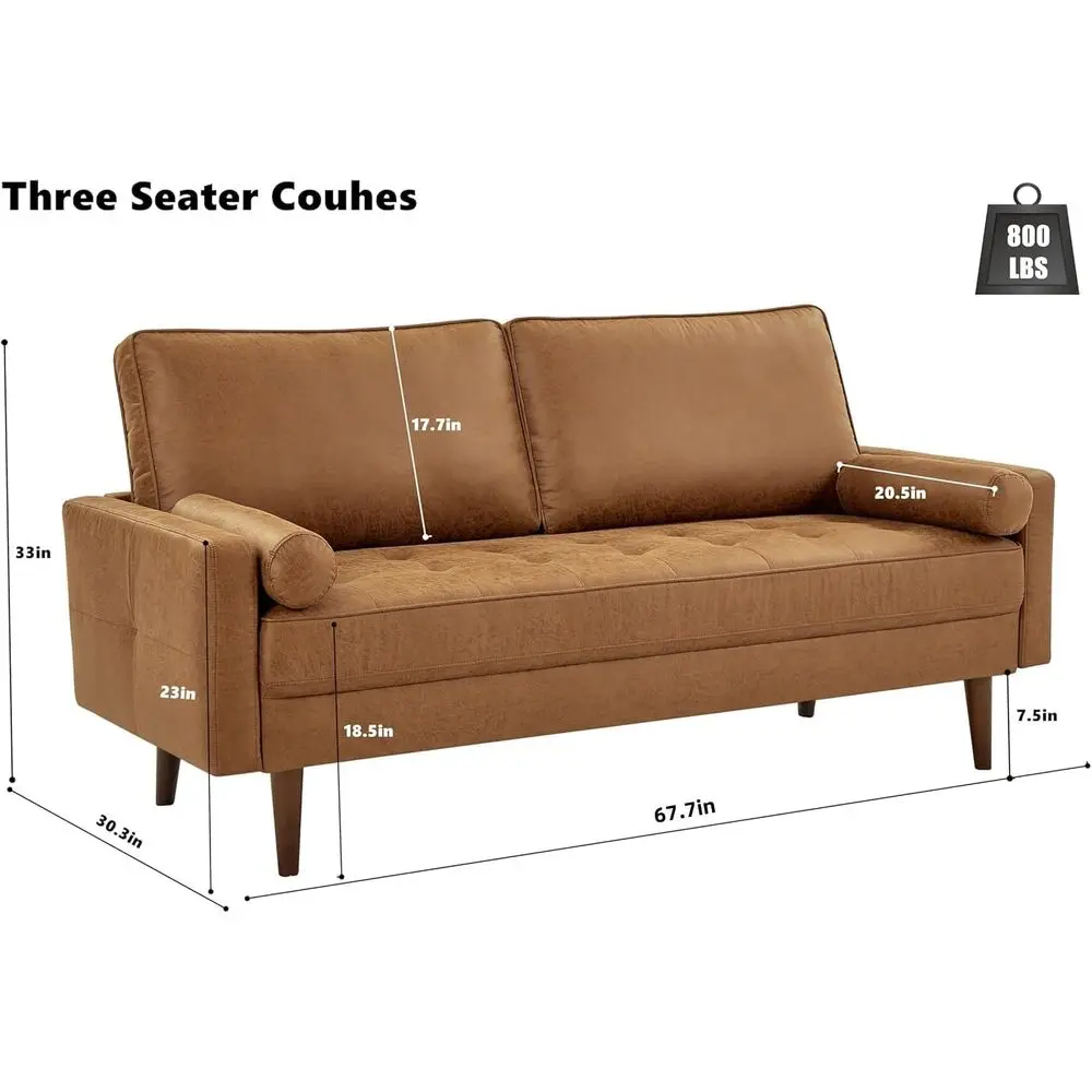 68" aux Leather Couch Century ern Soa Couch w/Tuted Deep Love Seat, 2 Pillows & Solid Wood e, Home Soa Living Room Small Couches image 3