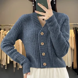 2024 autumn/winter cardigan cashmere sweater V-neck women's sweater cardigan top Korean solid color women's cashmere sweater