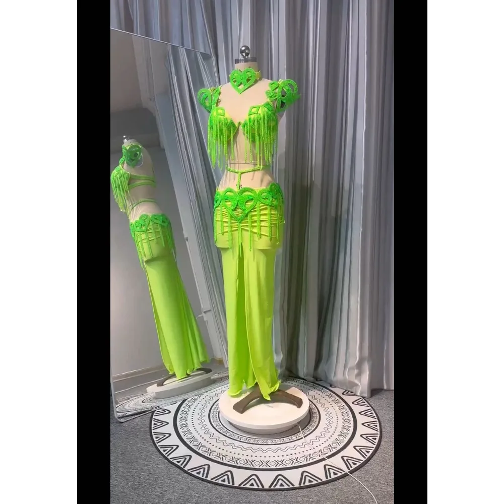 BellyDance Suit Embroidery Diamond Bra Split Fishtail Skirt Performance Set Custom Adult Child Competition Clothing Accessories