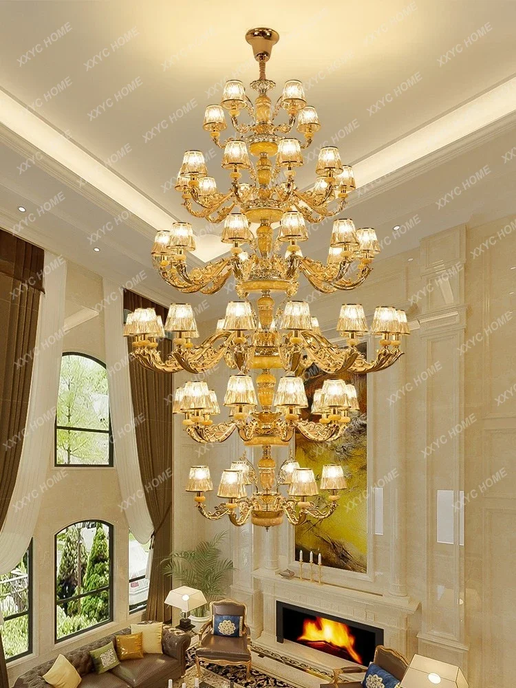 Large chandelier, living room lamp, villa hotel lobby, natural jade building, middle floor, overhanging floor chandelier