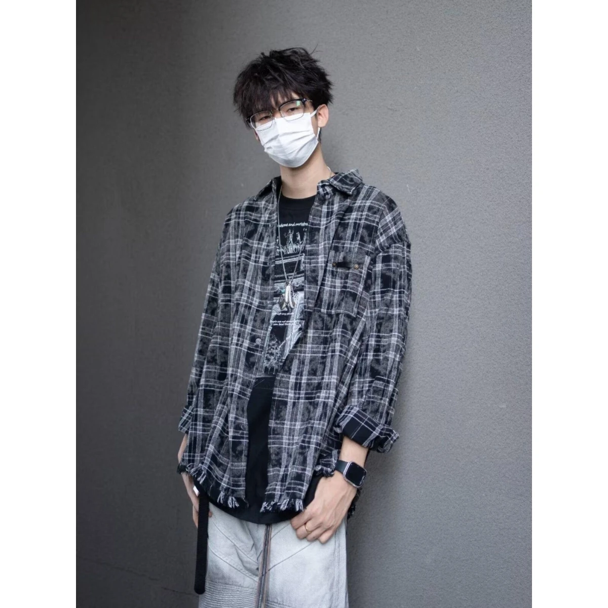 

Американская ретро-рубашка в клетку с эффектом тай-дай, повседневная, с длинным рукавом, свободного кроя, для мужчин, весенне-осенняя верхняя одежда для пар, из полиэстера