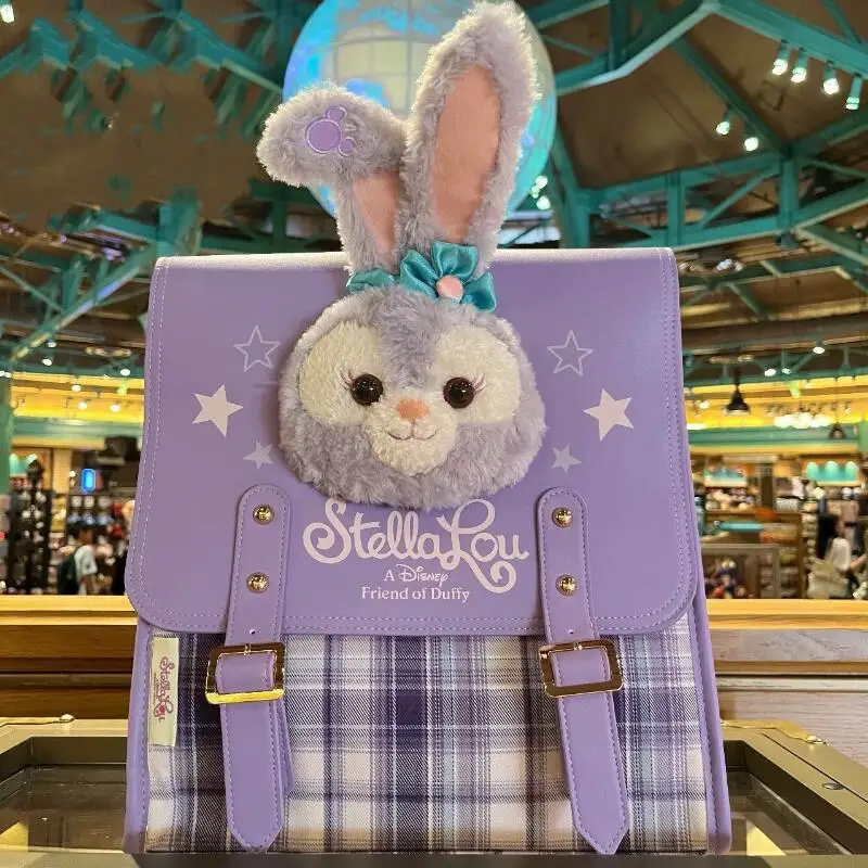 디즈니 더피 셀리메이 귀여운 아카데미 스타일 플러시 더블 버튼 지퍼 대용량 학생 배낭 여행 배낭 소녀 선물