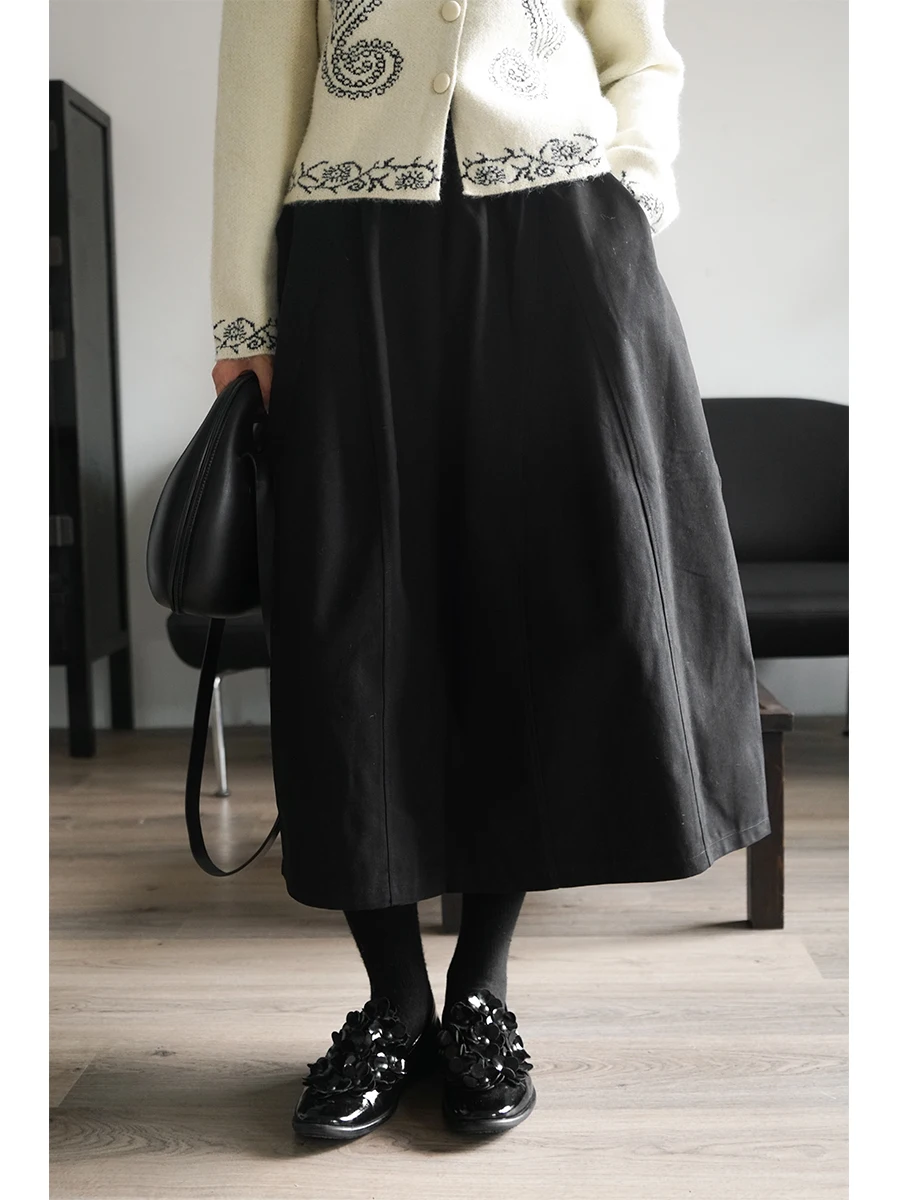 

Basic Casual Color Simple Matching Loose A-Line Skirt for Women Autumn 2025 Daily Wear Comfortable mid Waist Elastic Waist