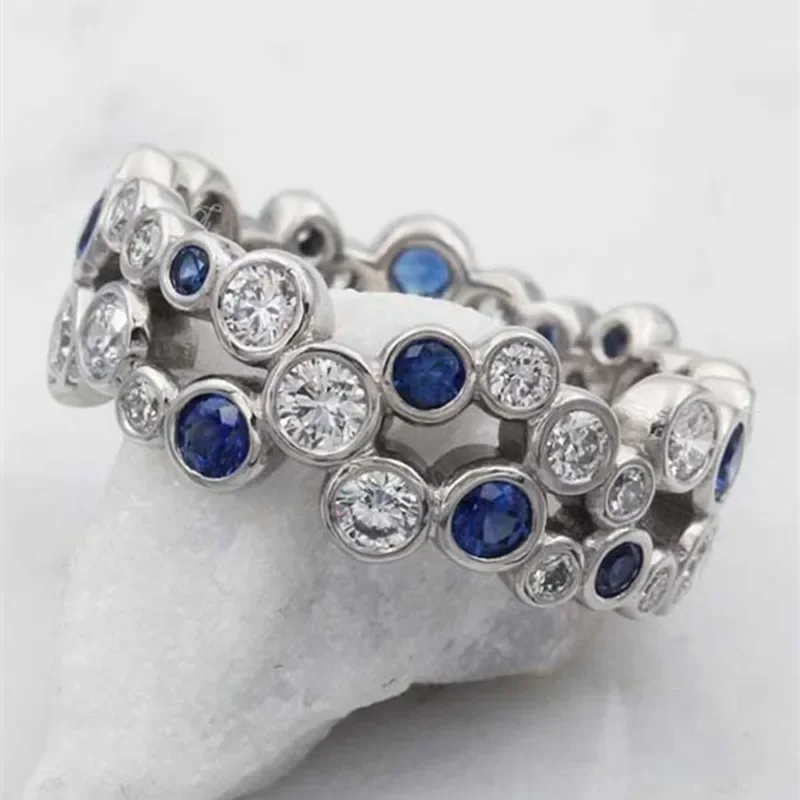 New Fashion White/Blue Cubic Zirconia Women Rings Silver Color Band Special-interested Wedding Accessories  Trendy Jewelry